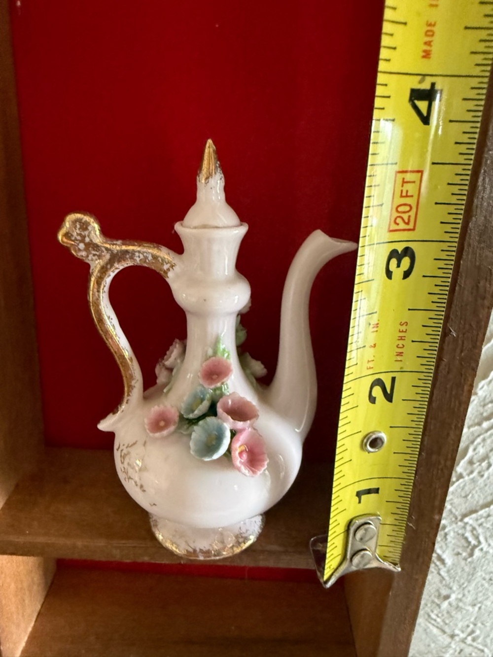 Tea Pot Figurine Pink Floral Gold 3.75" Tall Figurine Small printer tray Lefton